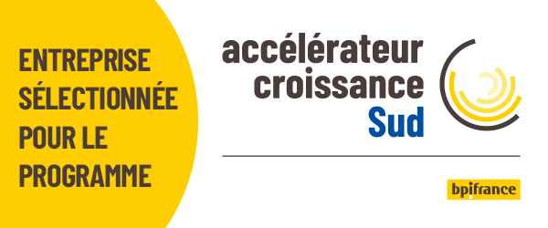 Visuel officiel Bpifrance « Entreprise sélectionnée » pour l'Accélérateur Croissance Sud, programme de développement des PME régionales.