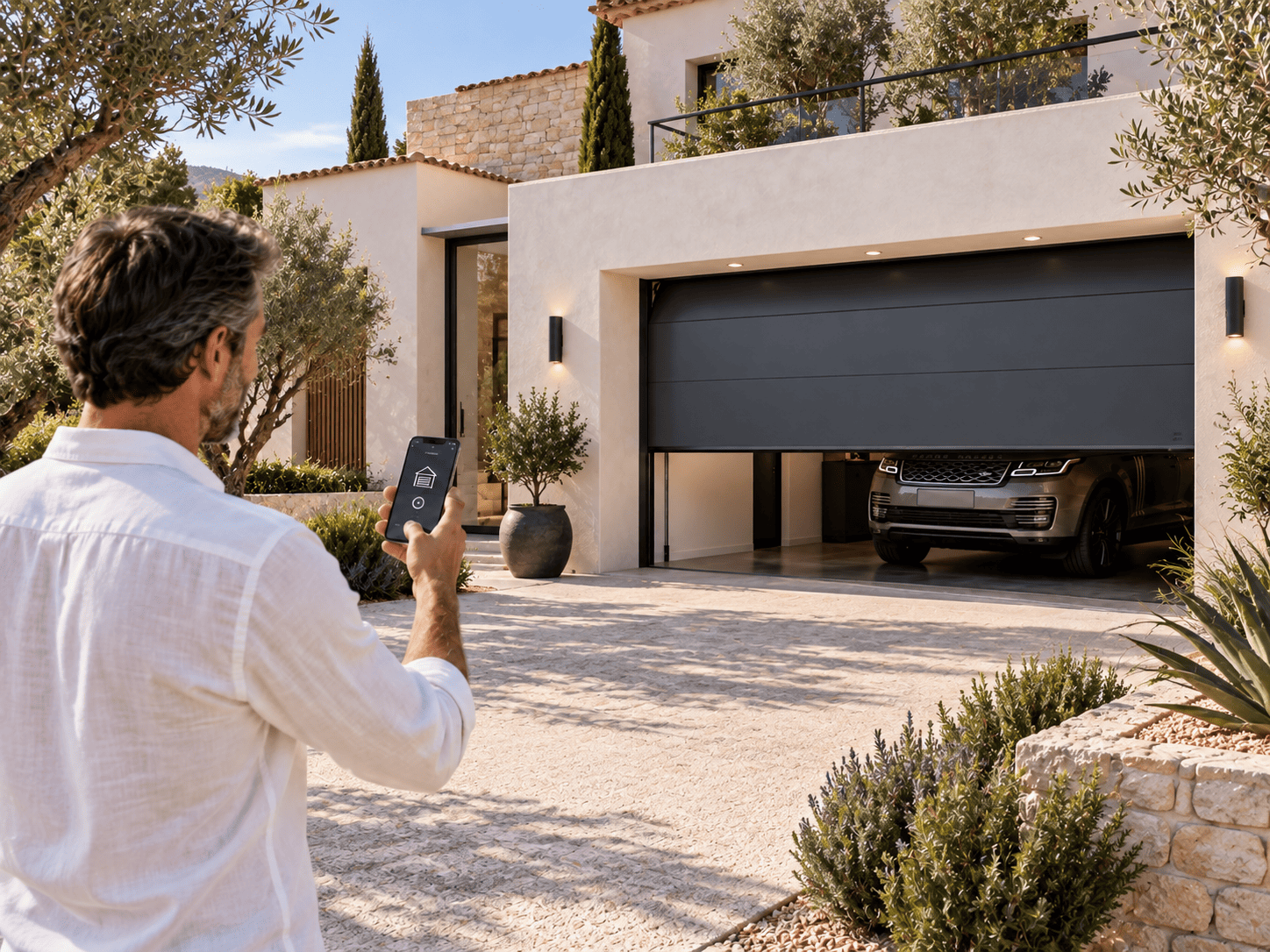 Porte de garage motorisée commandée depuis un smartphone